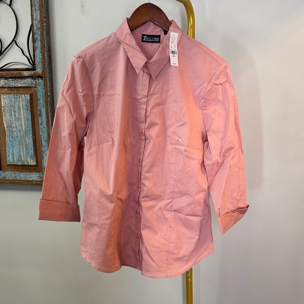 New York & Company Pink Button Down Shirt NWT L
